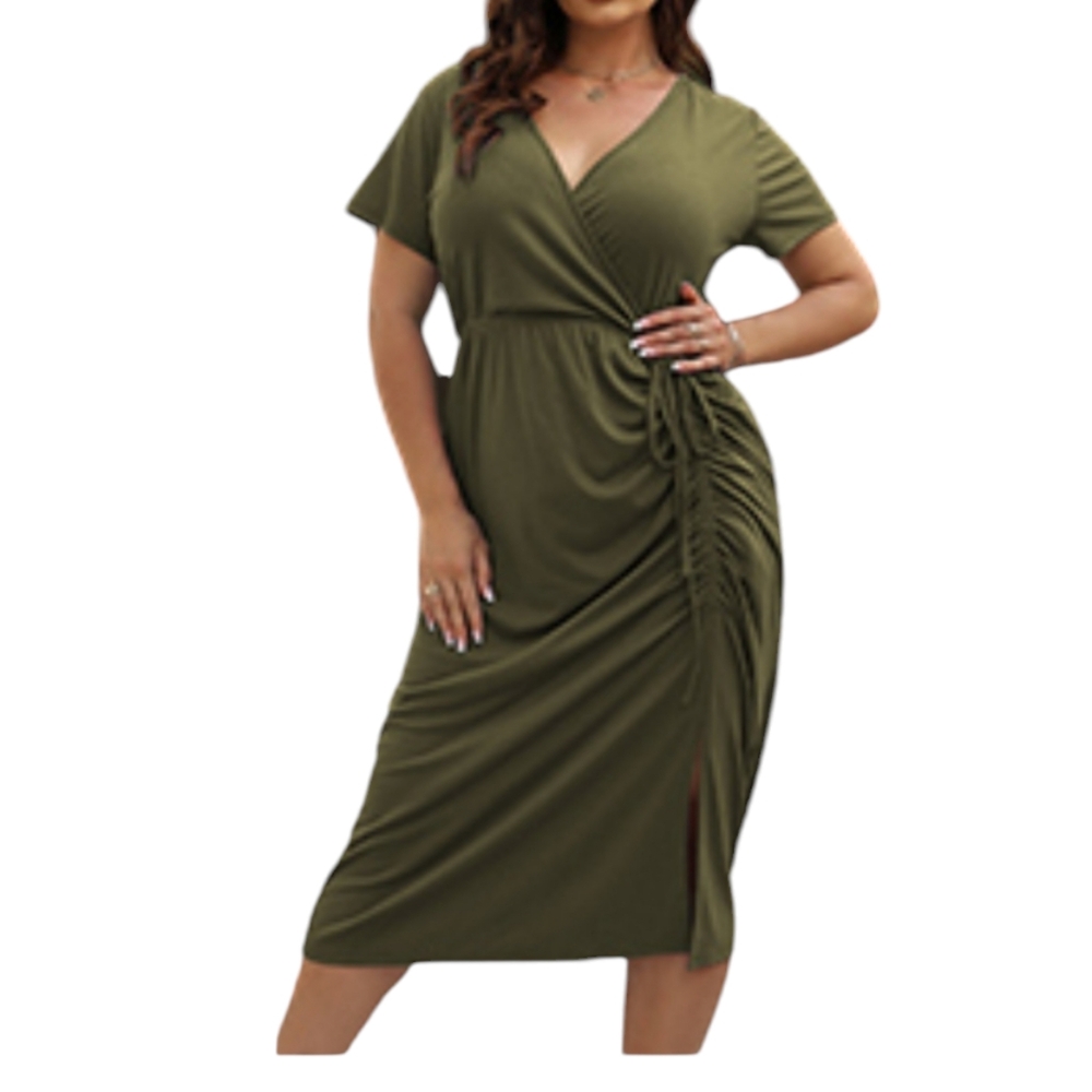 Nemider. Women's Short Sleeve V-neckline Dress. Olive Green. Size 26.